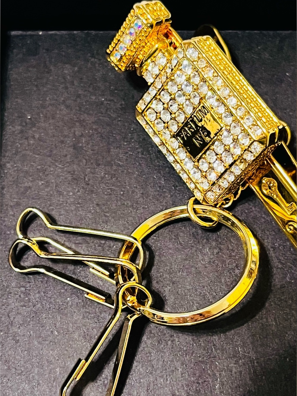 Gold-Tone Crystal Perfume Bottle Keyring - Women Accessories